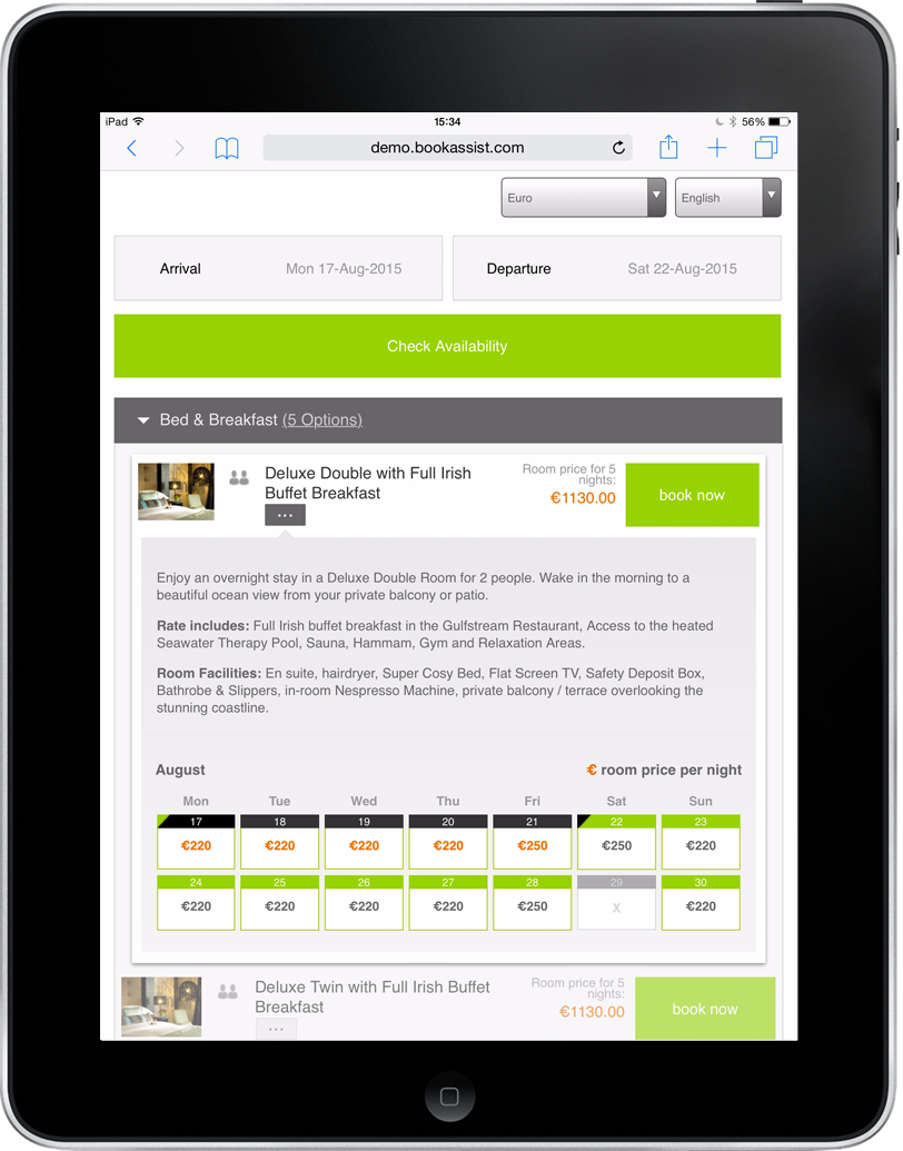 Booking Engine tablet Responsive