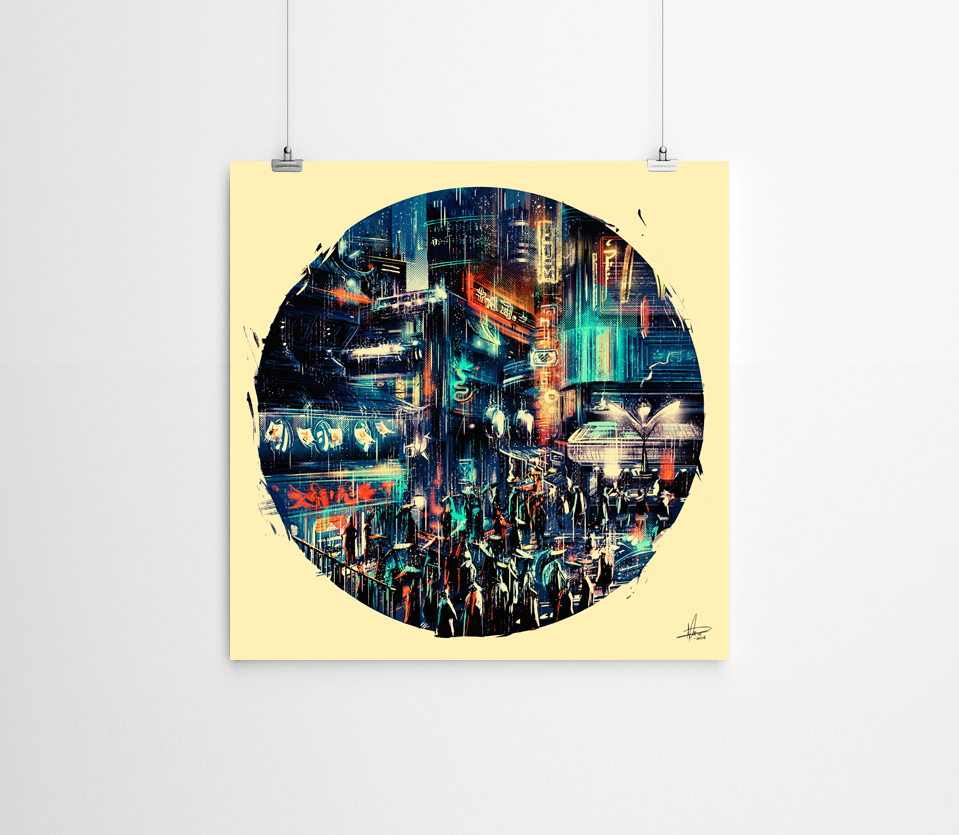 blade runner soundtrack moment lost gallery Exhibition  Fan Art night neon city china town futur crowd movie