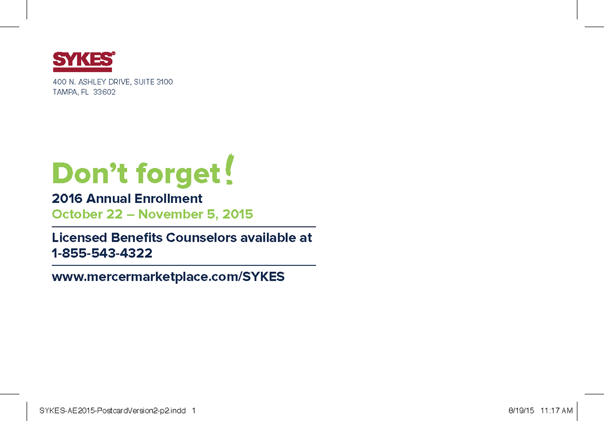 benefits postcard address validation Annual enrollment open enrollment