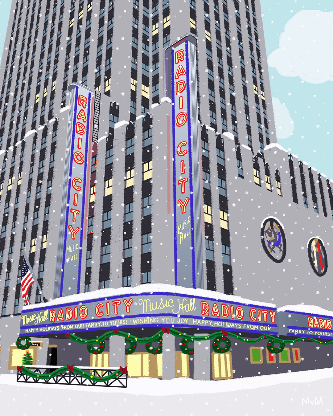 city illustration Digital Art  graphic design  ILLUSTRATION  madison square garden new york city Radio City Music hall commission Illustrator travel illustration