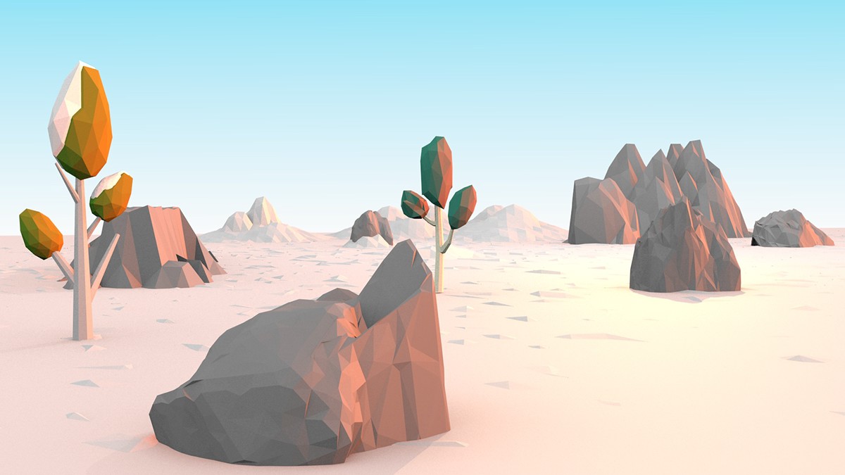 Low Poly art blender 3D snow Landscape rocks polygon blender3d cool Tree  rabbit Iglo