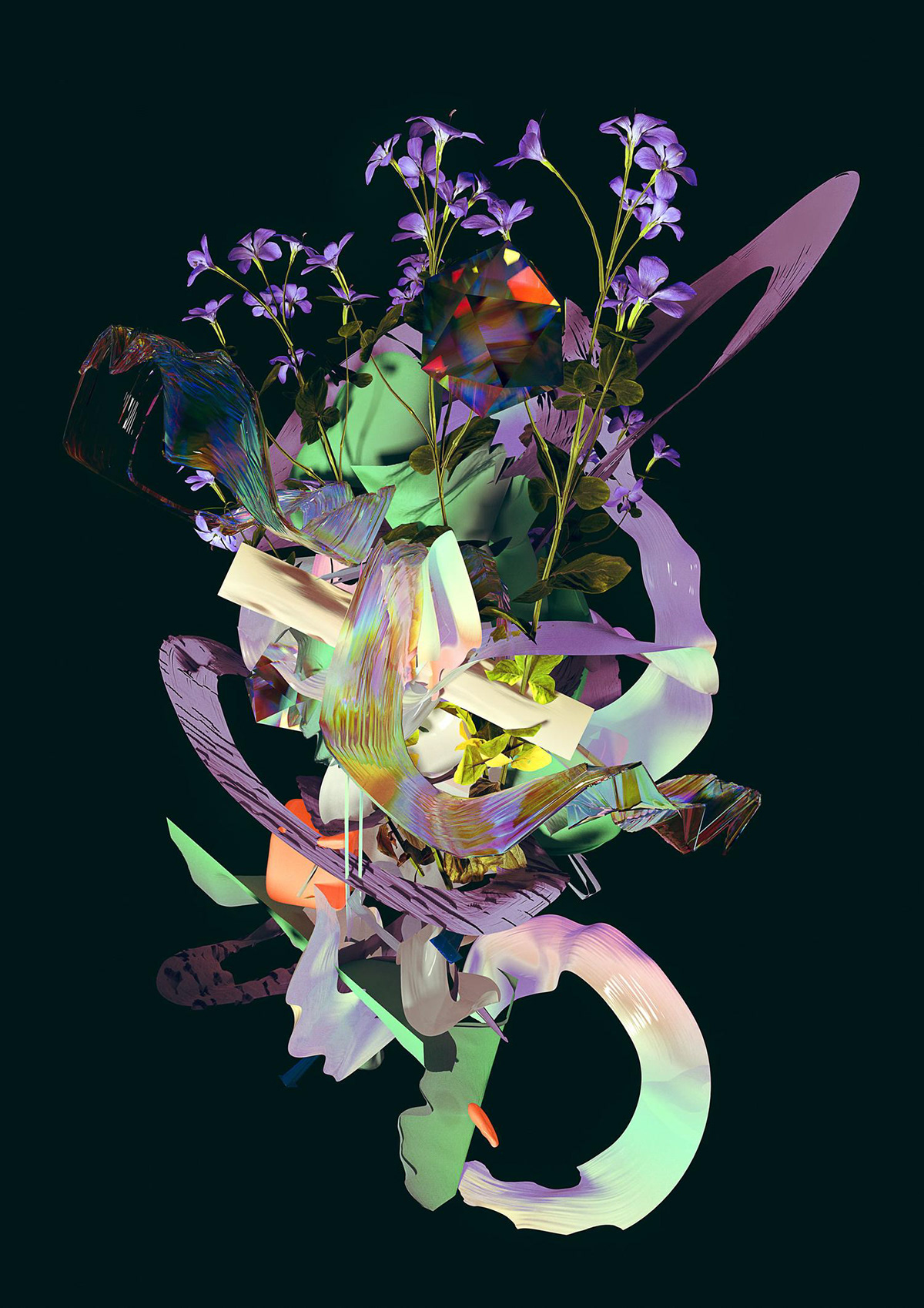 3D abstract artwork Colourful  digital flower ikebana Nature surreal visual art