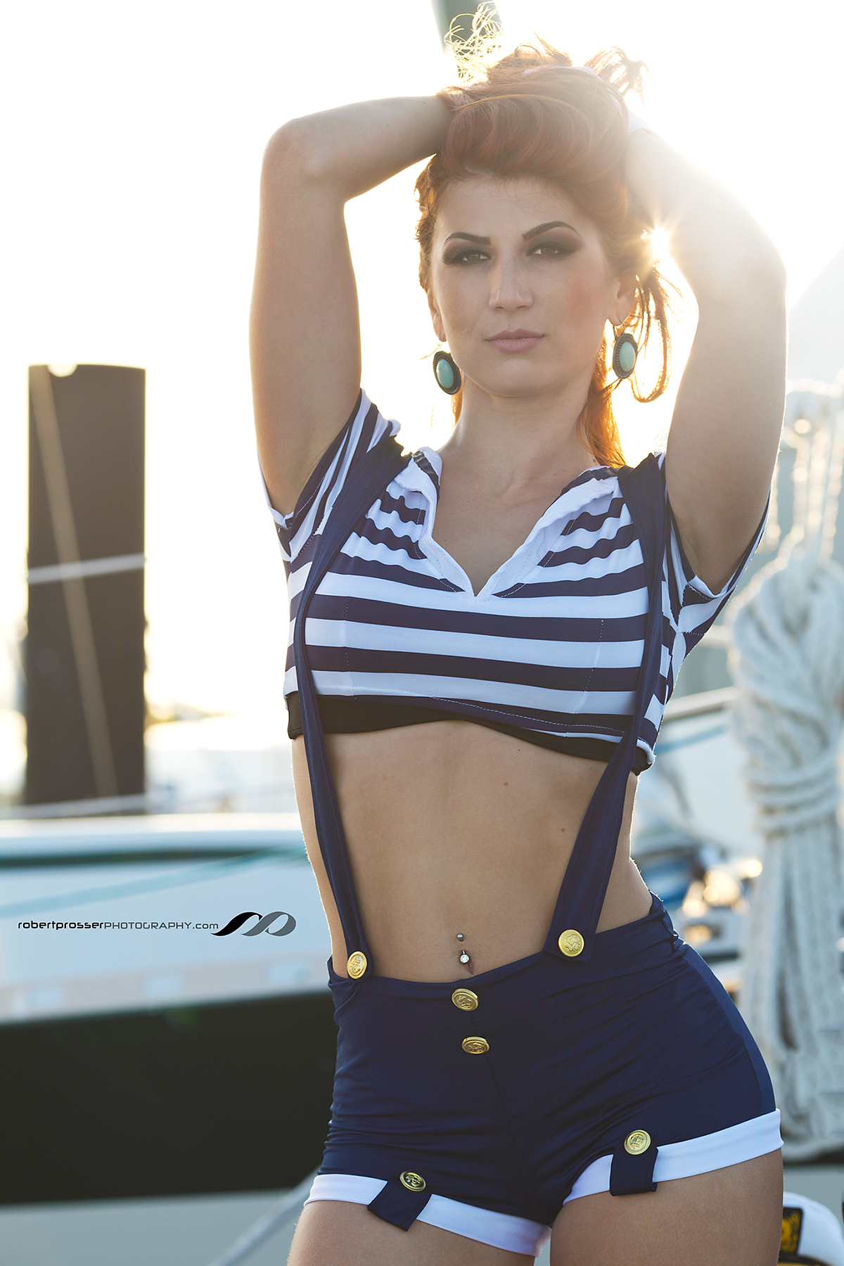 Sailor boat sailing captain redhead red head stripes dock water Sun sexy eyes tattoo yacht