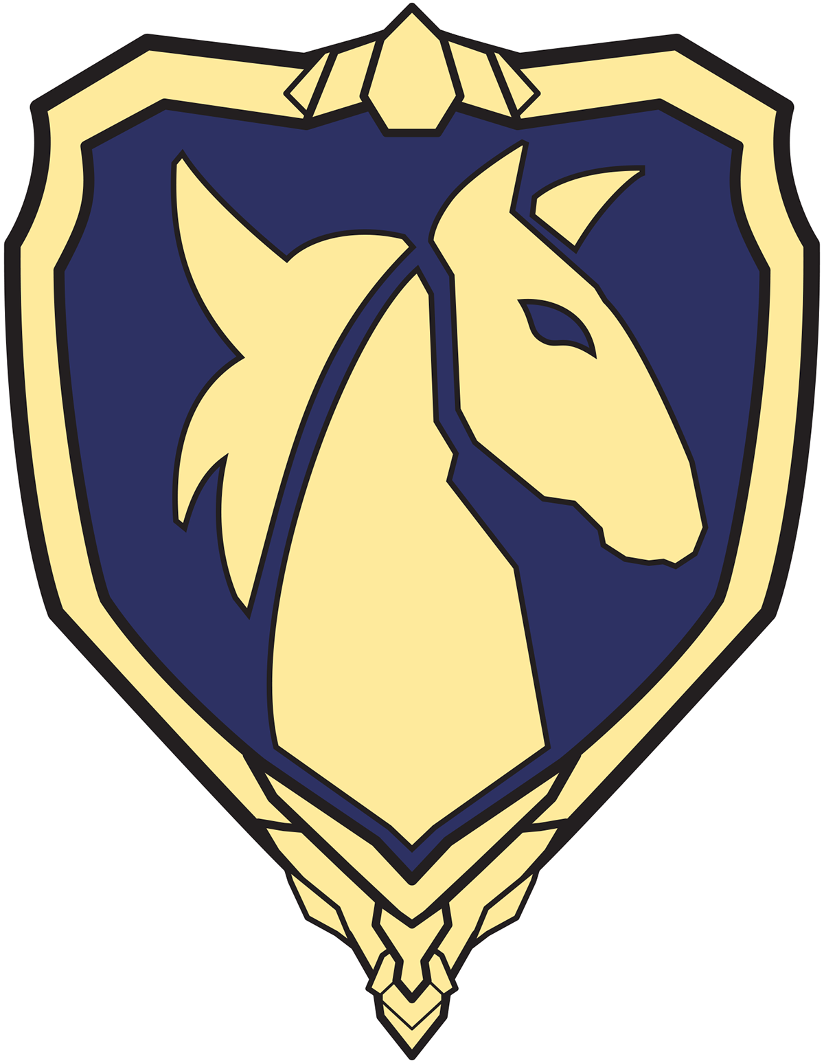 logo design blue gold crest horse textured Silhouette Logo Design
