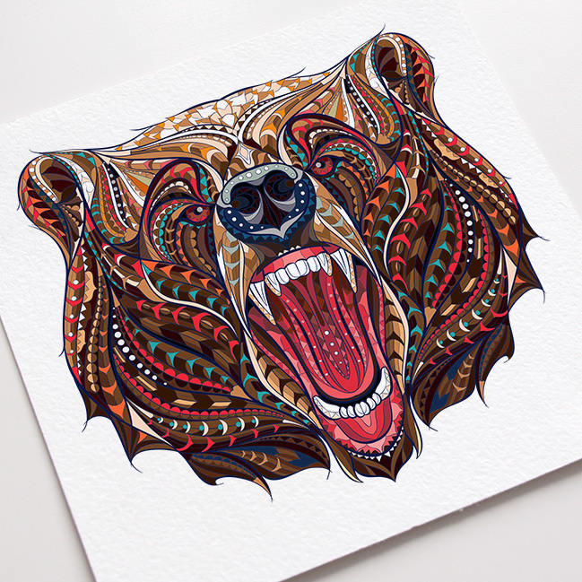bear husky tattoo poster Ethnic animals decoration tribal grizzly dog beast prints wolf