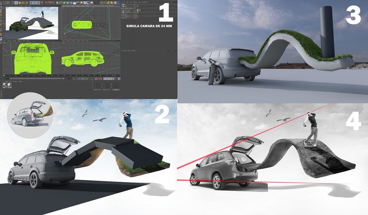 Cars Mitsubishi golf downhill Bike c4d 3D CGI design