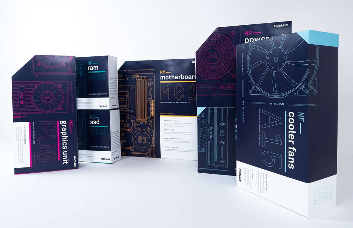 Computer brand Packaging branding campaign noctua wwu animation  adobeawards diagrams