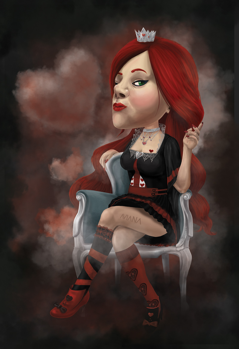 alice in wonderland red queen queen of hearts fantasy fairy tale lewis carroll digital painting caricature   human woman girl Young royalty intricate