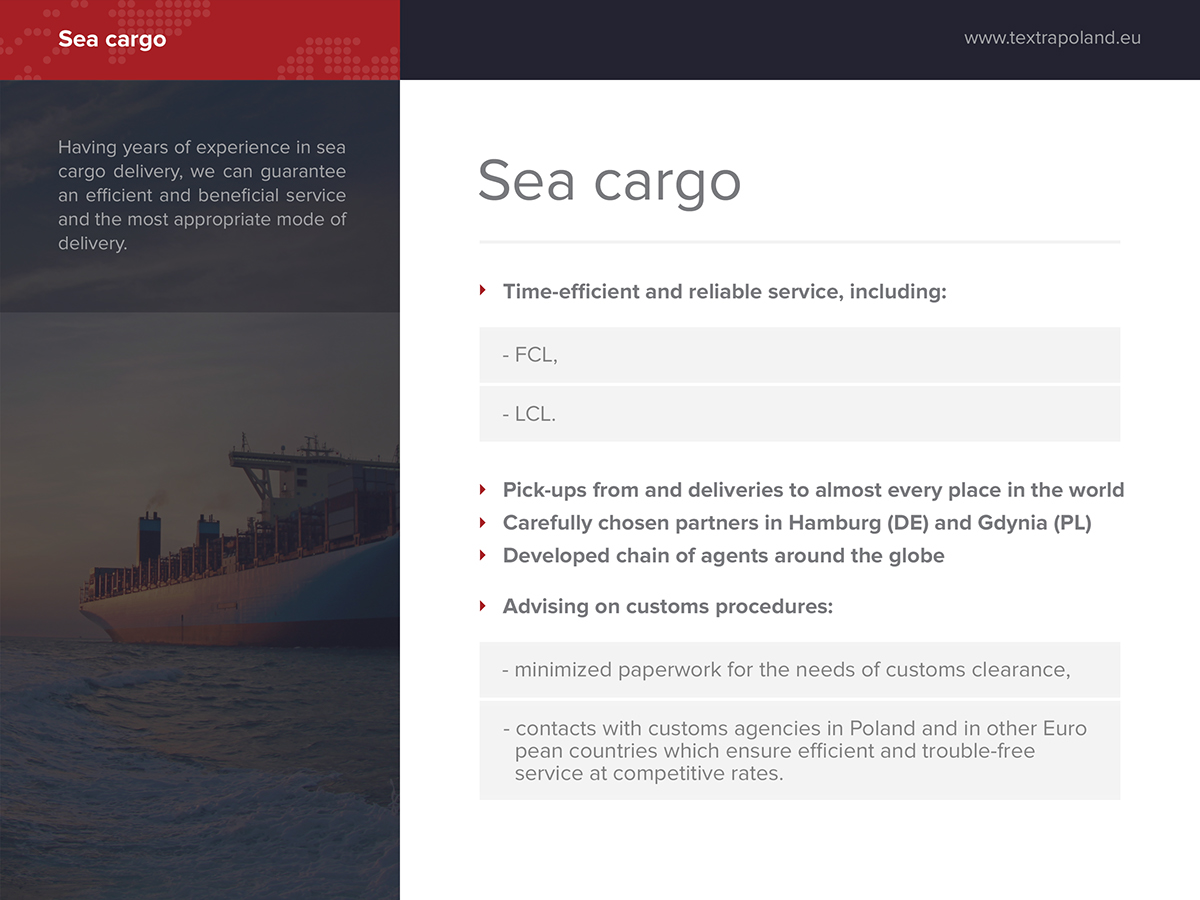 TEXTRA Transport forwarding warehousing intrastat car Truck road cargo SEA CARGO air cargo