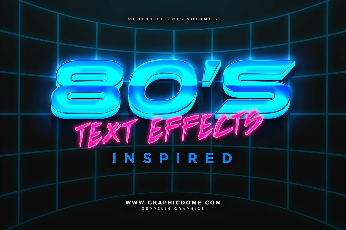 3D text effects effect neon 80s 90s Style chrome photoshop clean futuristic modern Retro vintage