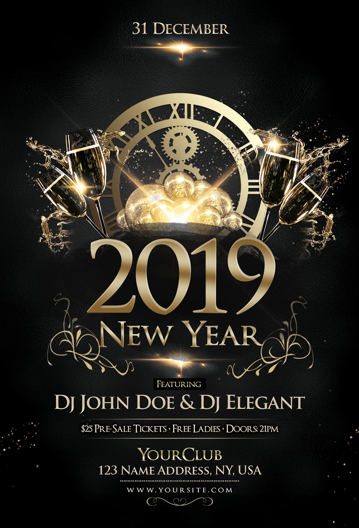 Happy New Year 23 Free PSD Flyer Template on Behance Regarding New Years Eve Flyer Template