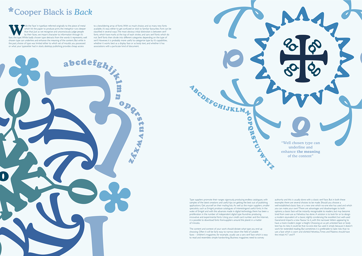 cooper black Typeface type image editorial DPS Double Page Spread letterforms Letterform pattern making shapes blue