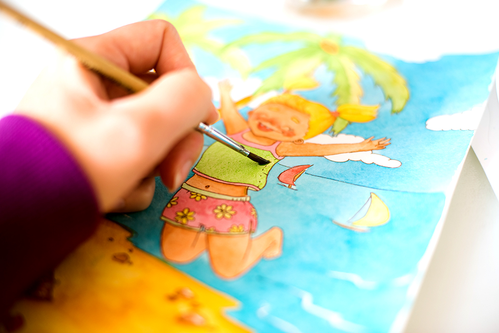 девушка акварель Aguarelle солнце лето океан море дети children illustration