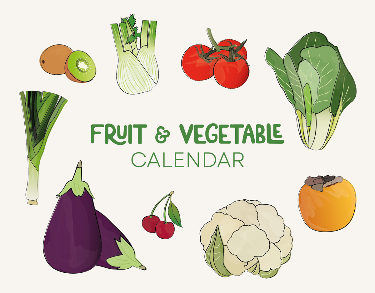 illustrations food illustration artwork Digital Art  cartoon calendar Fruit vegetables Food  Health