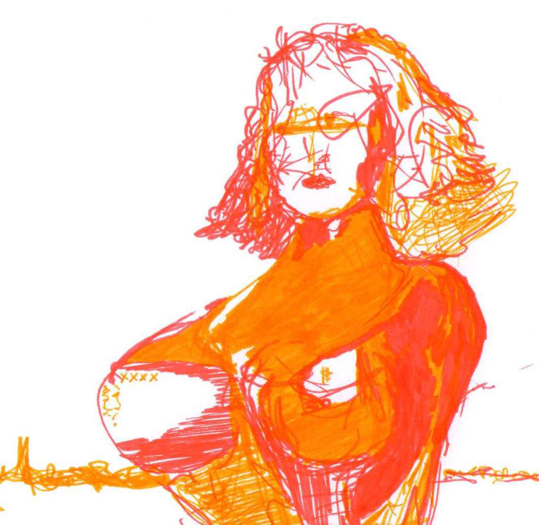 femme feutre pencil orange jaune yellow erotisme eroticism
