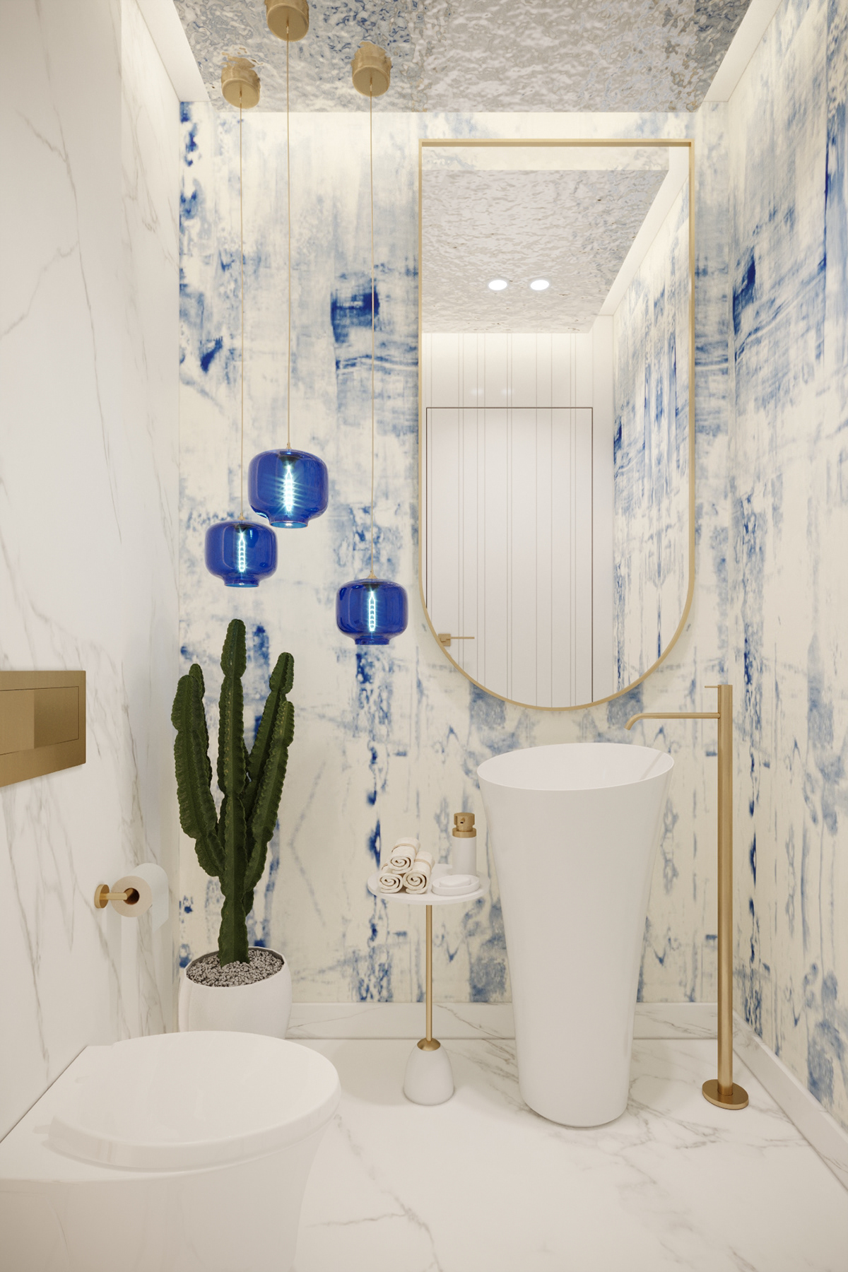 blue clean contemporary design Marble modern summer wallpaper White
