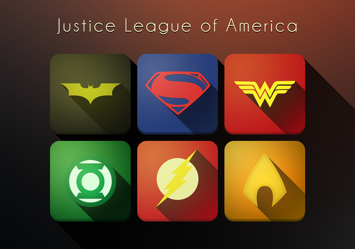 JLA justice league batman superman wonder woman Green Lantern Flash Aquaman icons america ios7 Soft Colors mash-up experiment