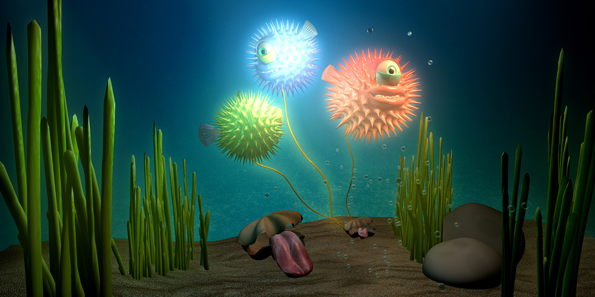 3D modelling puffer fish Render Maya Love fish Ocean