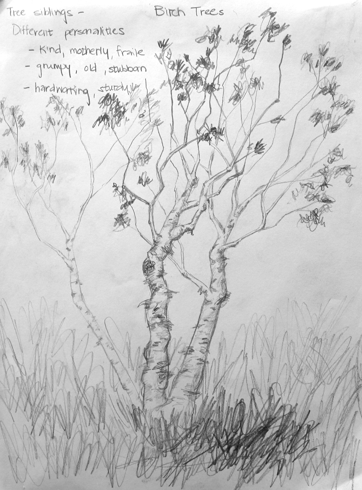 birch trees Lovers dancing kissing Nature Pen & Ink