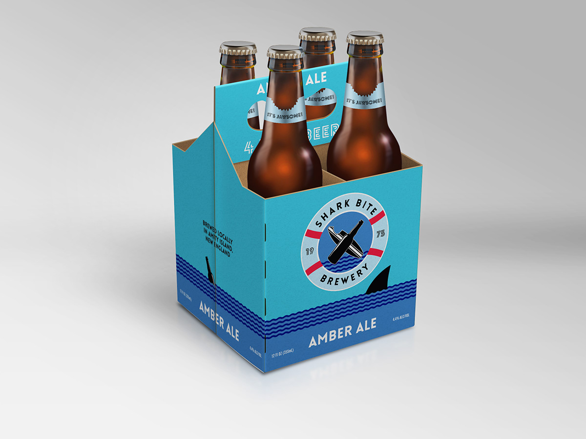 brewery Packaging packaging design Logo Design sharks brewing company magazine advertisement jaws Shark Bite