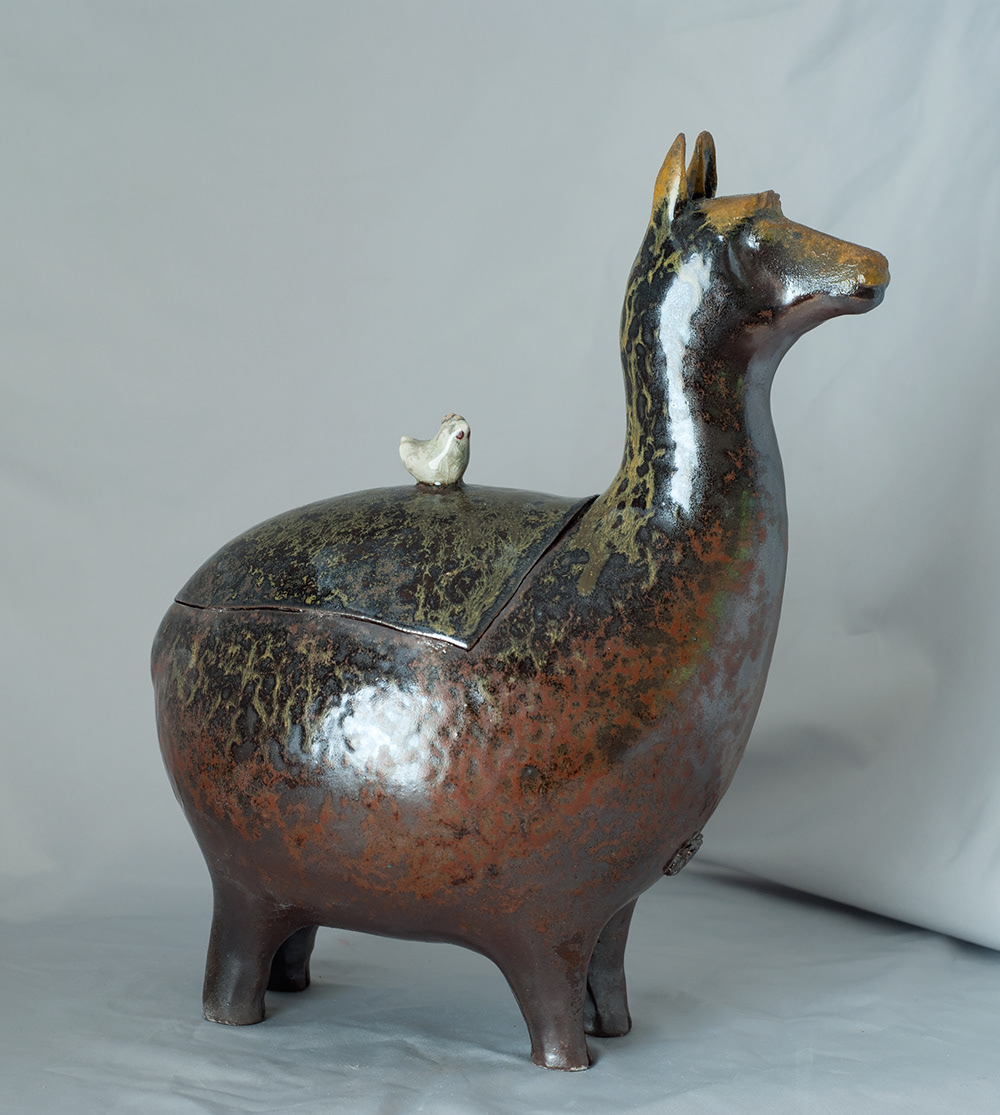 animal ceramic handmade WoodFire sculpture alpaca