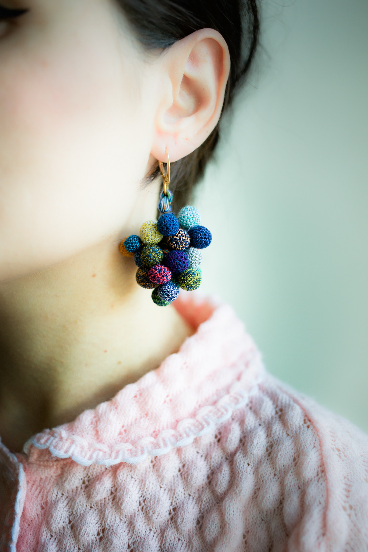 contemporary jewellery textile art miniture textile crochet earrings thread art