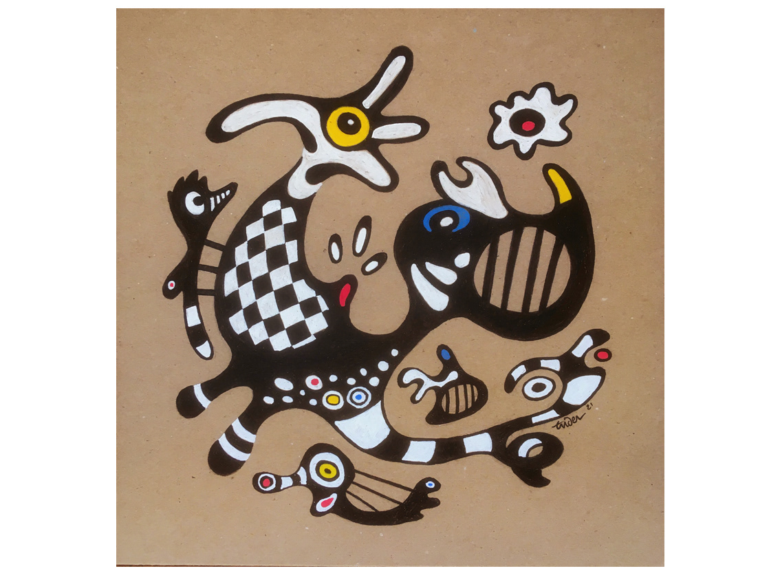 animaux Couleur Création abstraite formes ronde gouache graphique ILLUSTRATION  imaginaire motif noir et blanc