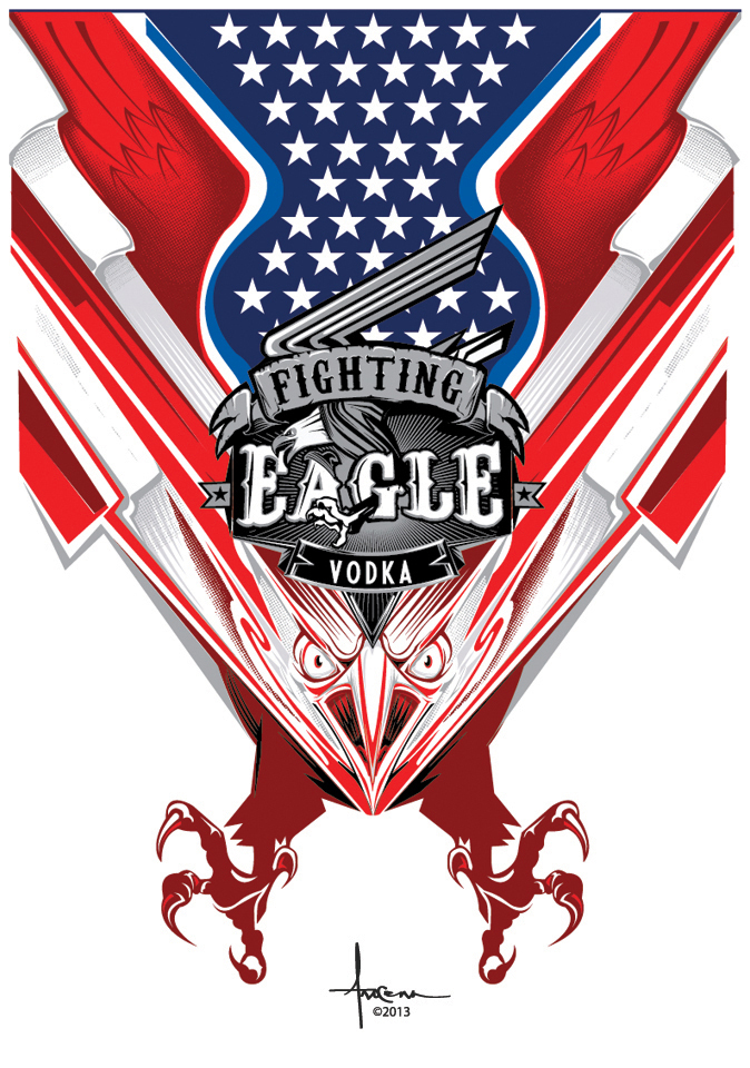 vector adobe illustrator orlando arocena fighting eagle Vodka bottle design flag logo eagle american stars sexy alcohol Liqueur cool
