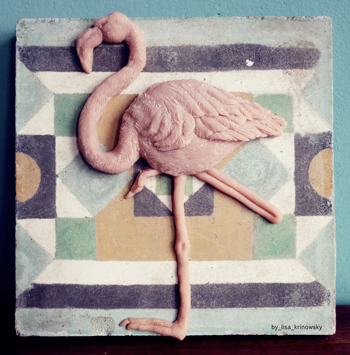 flamingo tile vintage super sculpey pink