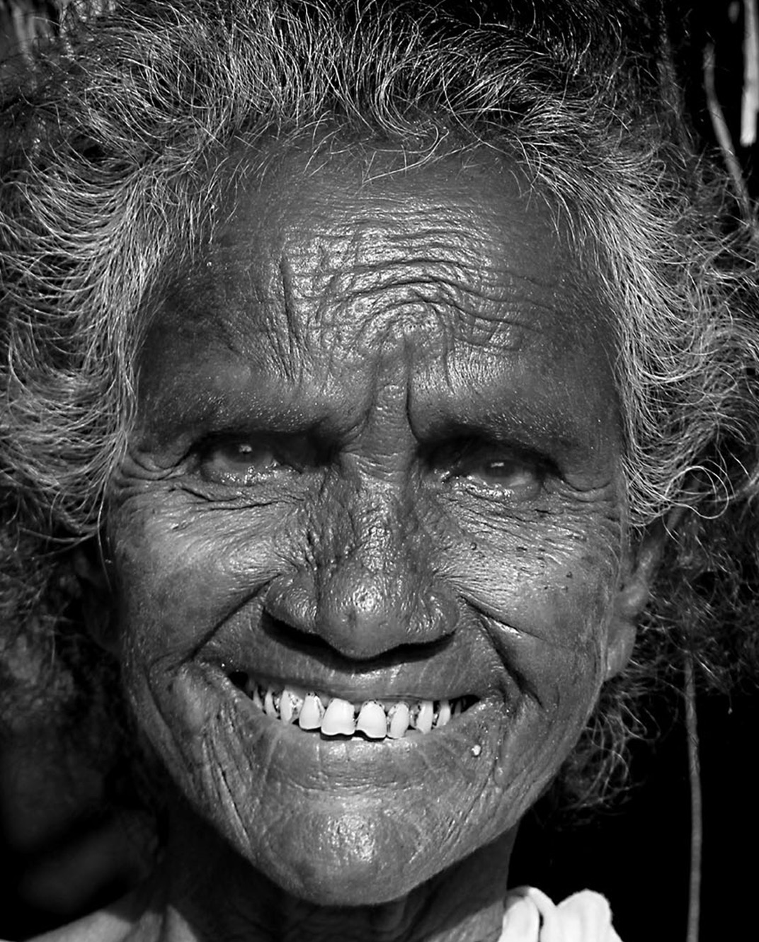 old lady young heart smile blac and White