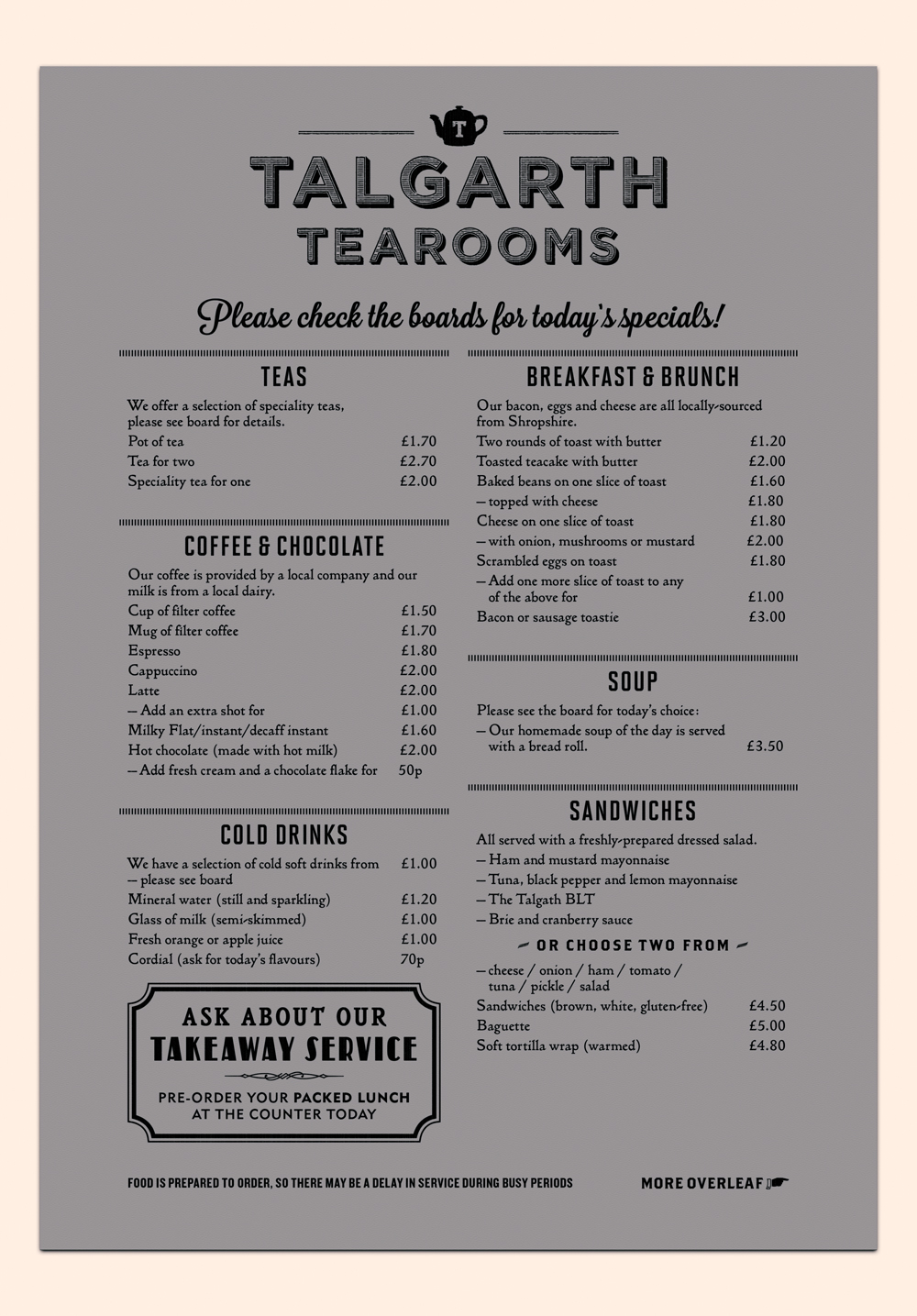 cafe tearooms tea Coffee coffee shop Ellesmere england talgarth menu Press ads typefaces Retro