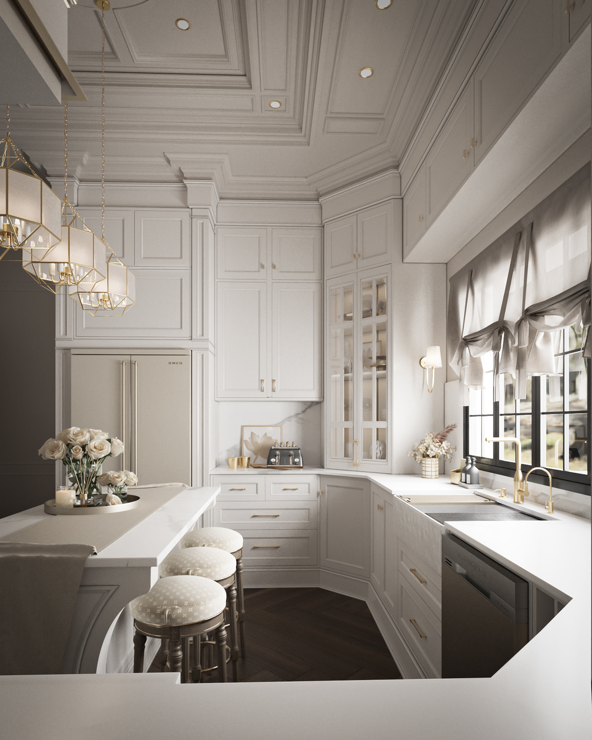 kitchen kitchen design visualization interior design  Render 3ds max architecture neoclassic Classic archviz
