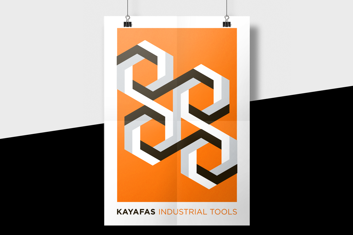 industrial tools industrial geometry tools kayafas orange identity screwdriver drill worker concrete black logo brand greek