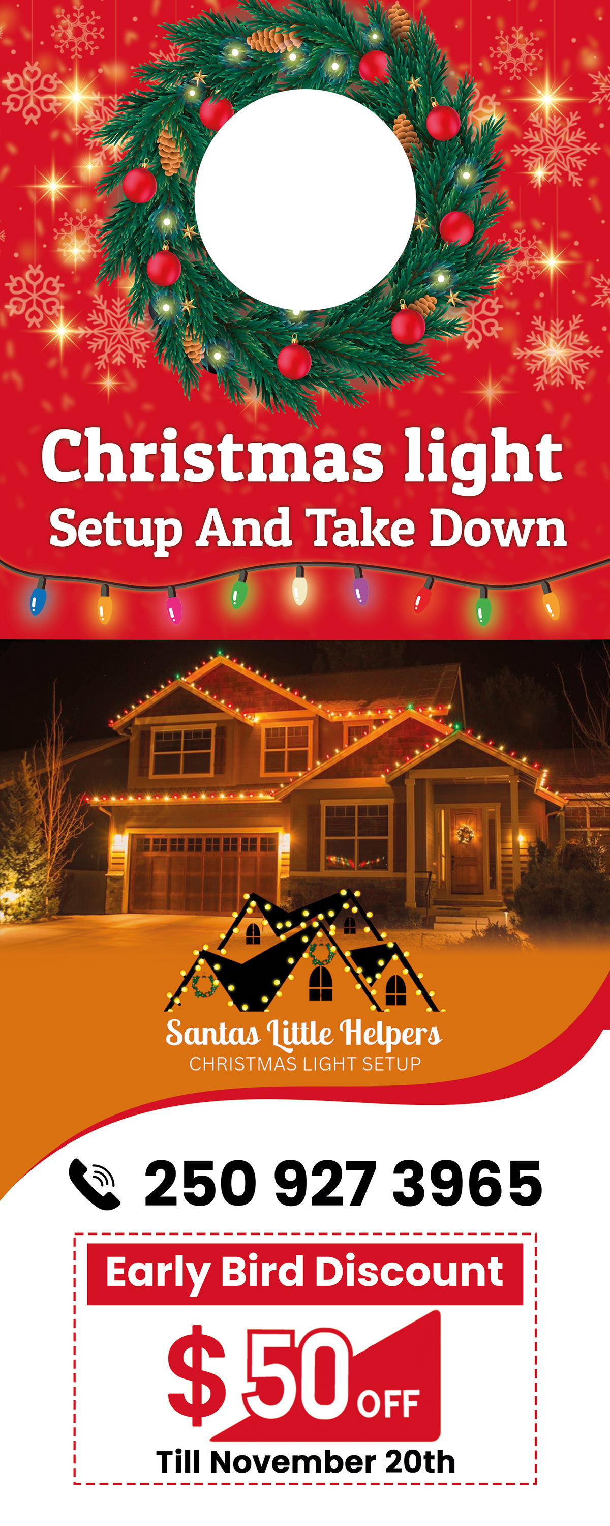 Christmas Door Hanger rack card marketing   Advertising  ads Social media post light design santas