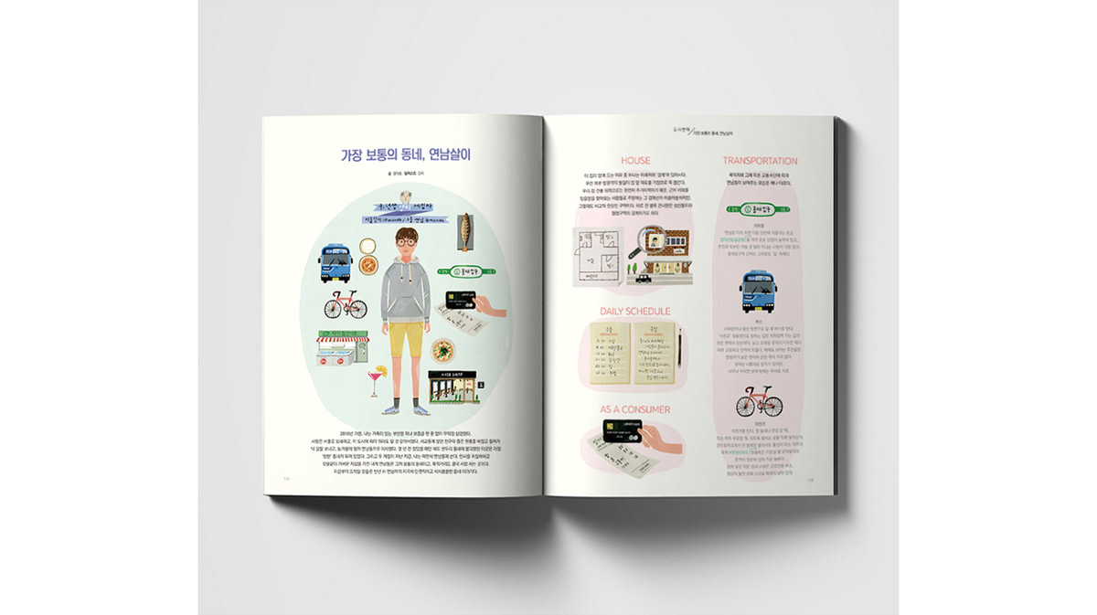 watercolor map seoul Korea 지도 일러스트 수채화 손그림 매거진 여행