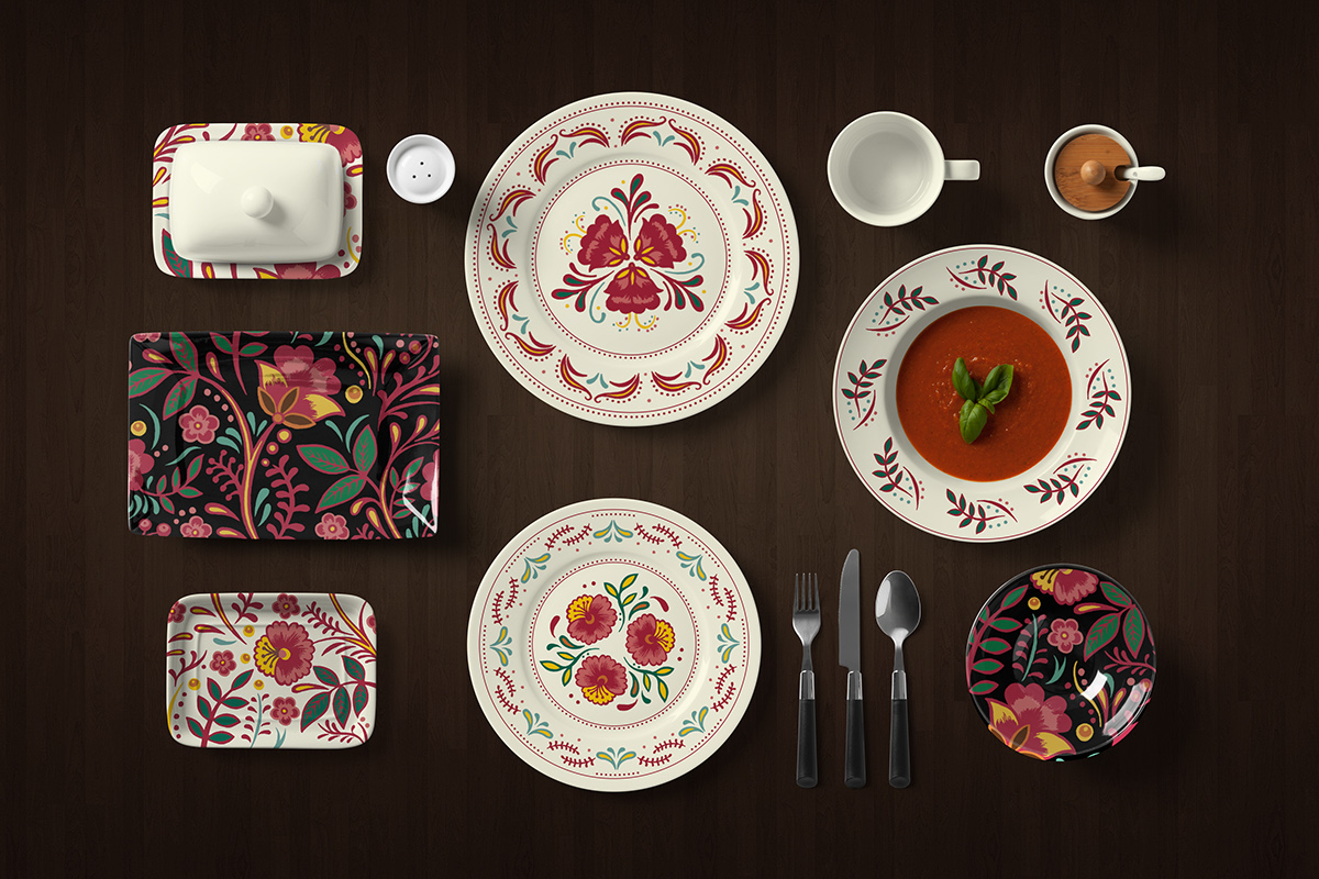 restaurant russian FolkART folktale pattern russianpattern Character story menu tableware