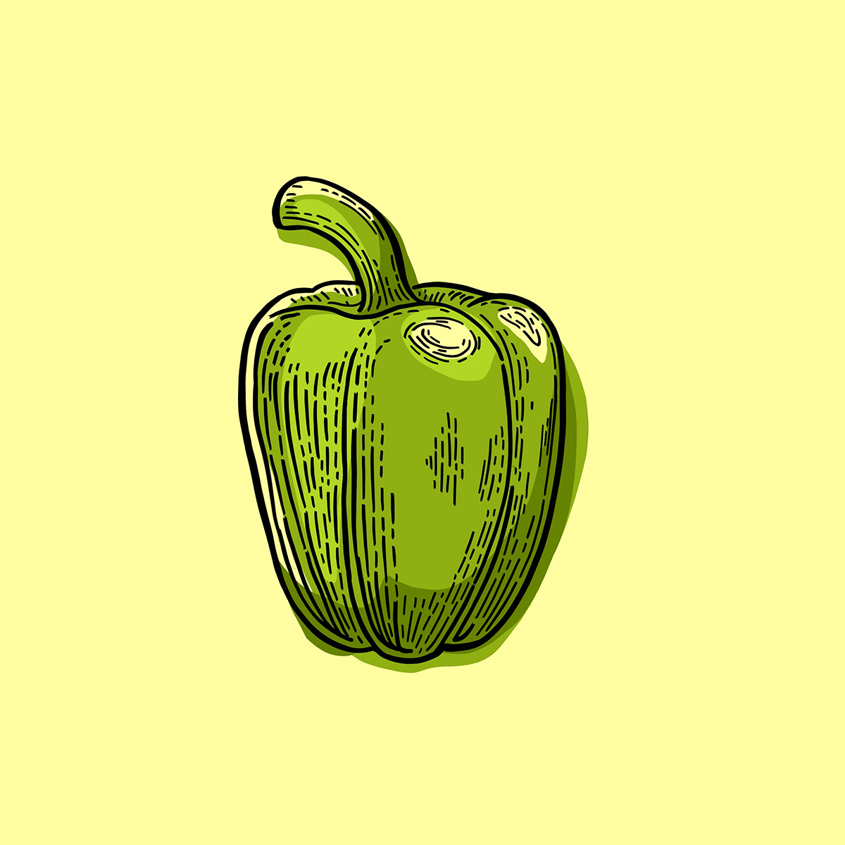 Green pepper illustration in a linocut style 