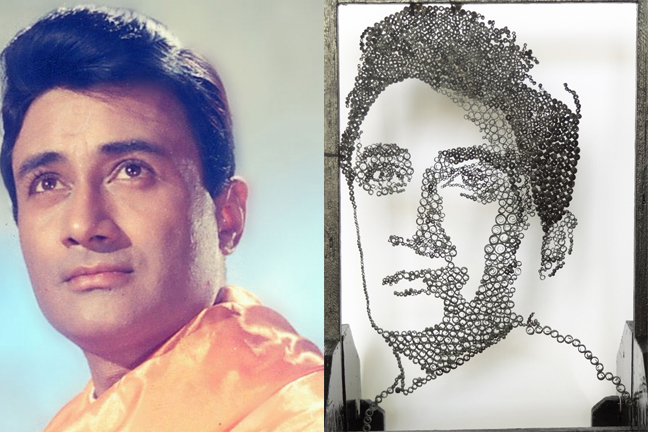 quilling paper quilling b/w black and white achromatic portrait craft handcraft paper craft handmade dev anand India actor celebirty