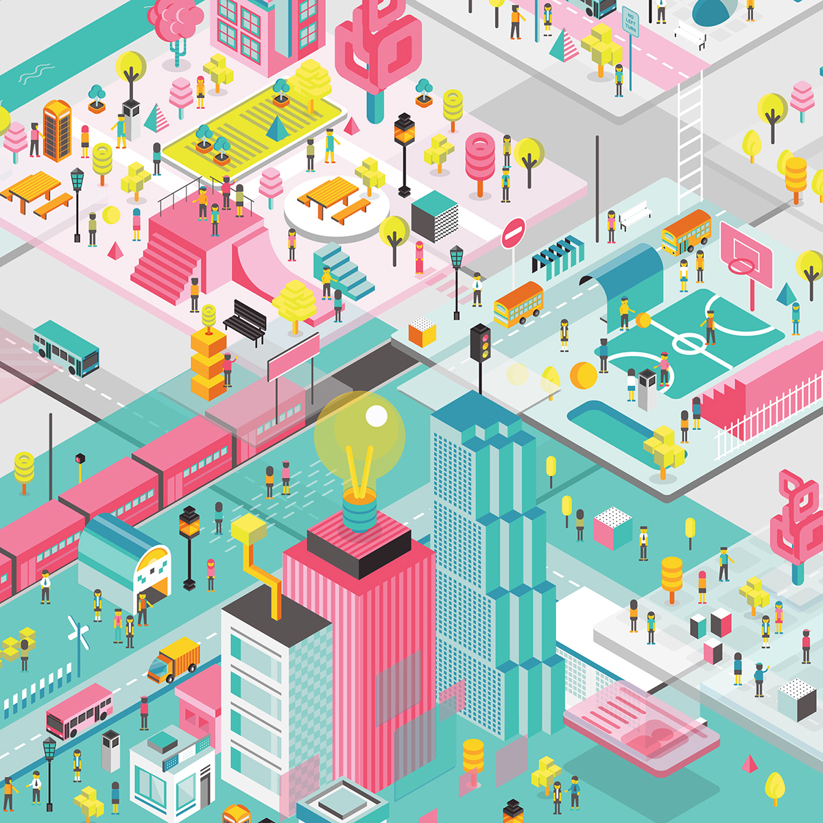 city Isometric colorful town Technology map lifestyle people life country