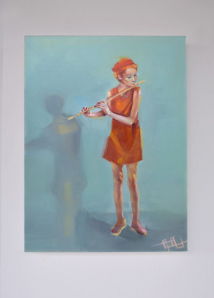flute Flutist girl music oil on canvas suorlovart