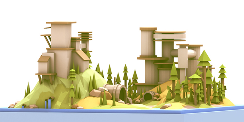 3D Render Low Poly c4d cinema 4d Landscape texture paper lowpoly modeling environment background world Level