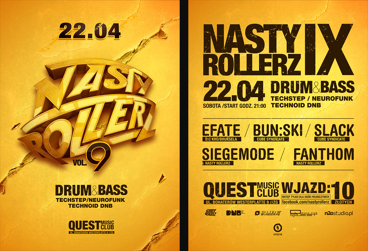 Drum and Bass strzyg poster music poster Event graphic typography   print DnB flyer nasty rollerz