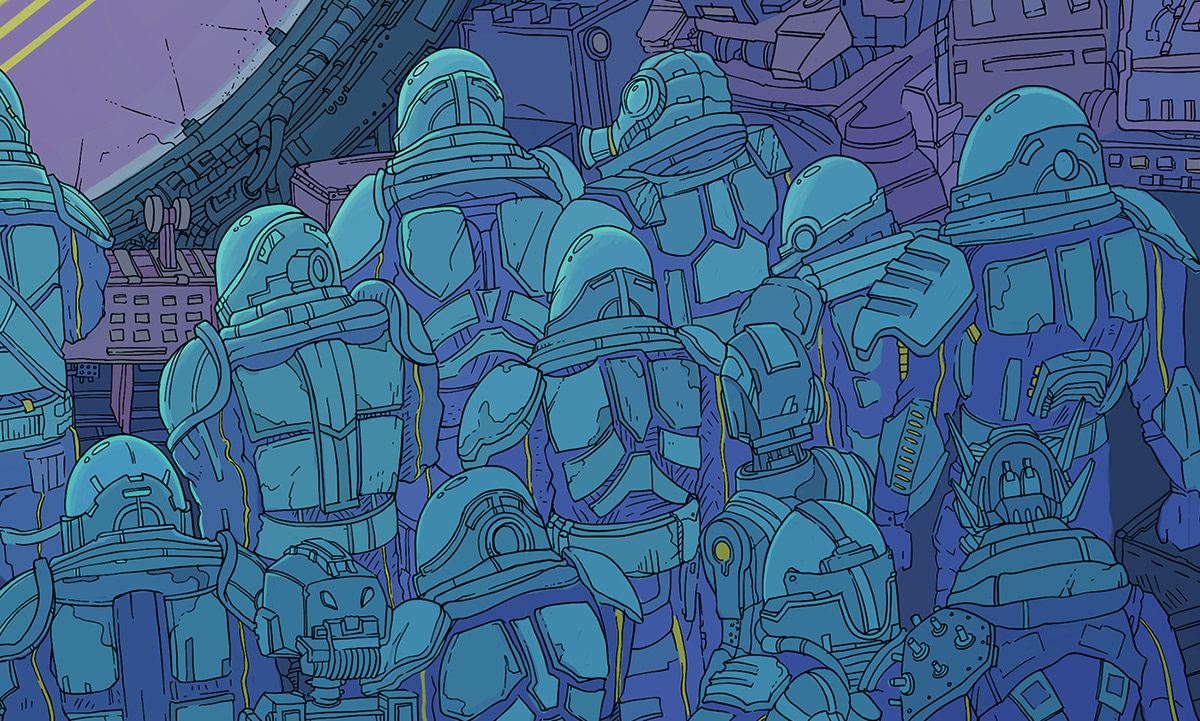 colorful Cyberpunk Digital Art  Drawing  exiled LigneClaire lineart Scifi sunrunner band