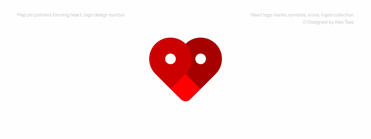Map pin pointers forming heart, logo design symbols