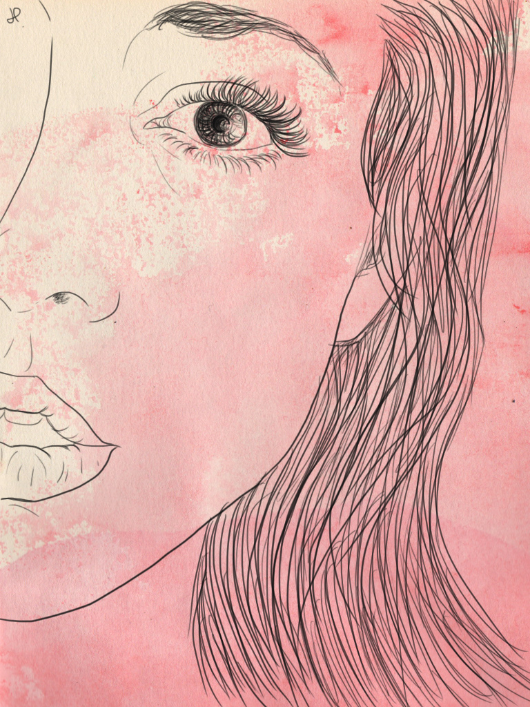 art watercolor girl female femme outline eyes lips beautiful girl