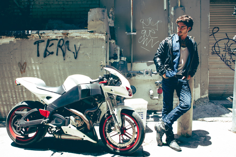 male model actor editorial downtown los angeles broadway biker Style print editorial modeling mystery
