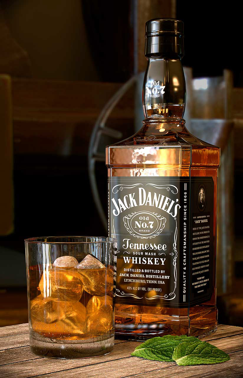 Whisky jackdaniels branding  3dart photorealistic Advertising  packagedesign bottle alchogol productdesign