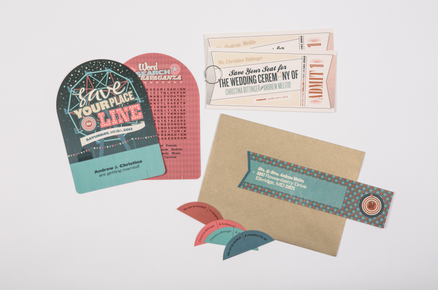 wedding invitation save the date Digital Printing stickers Invitation pop-up card HAND LETTERING Carnival Ink jet envelopes