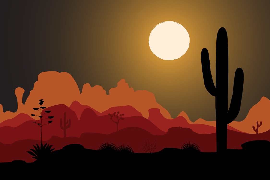 desert vector Landscape cactus agave mountains saguaro ILLUSTRATION  background