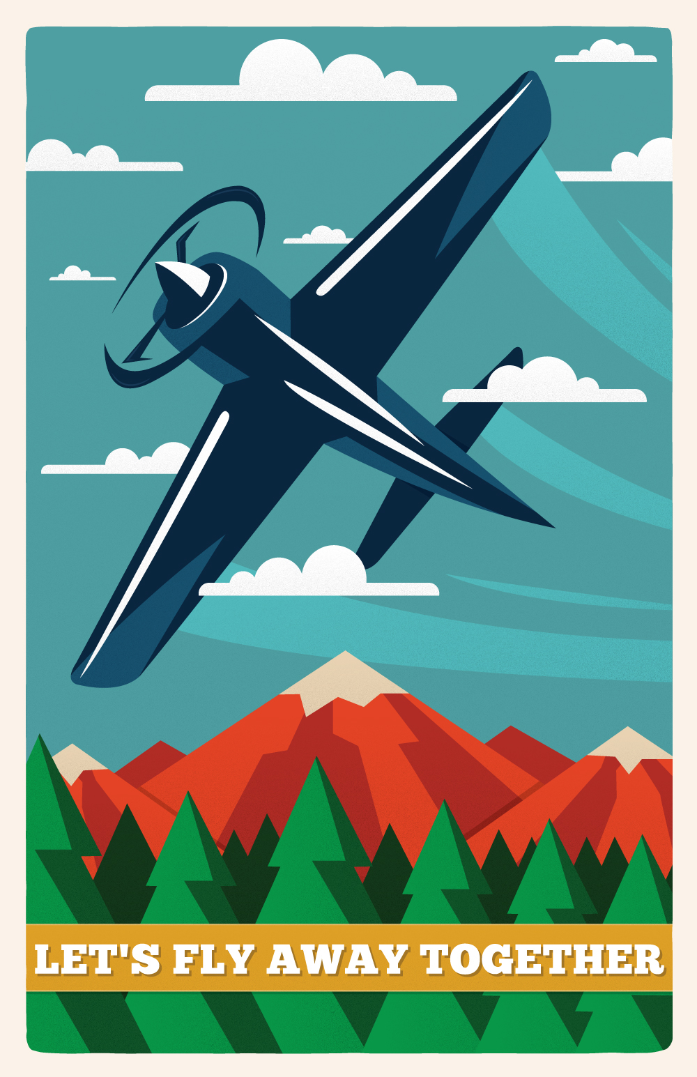 plane SKY Fly clouds poster design